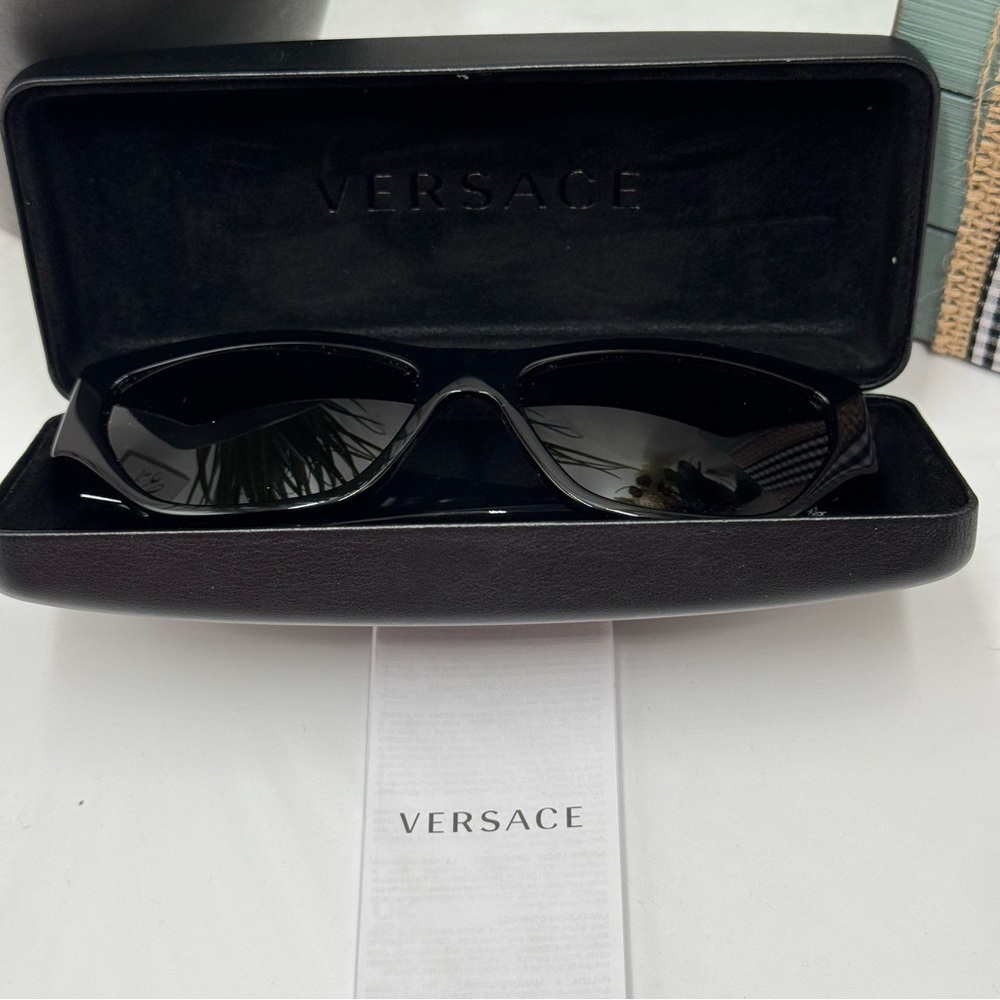Versace Virtus Cat-Eye Sunglasses and Case in Black & Gold - Picture 8 of 11